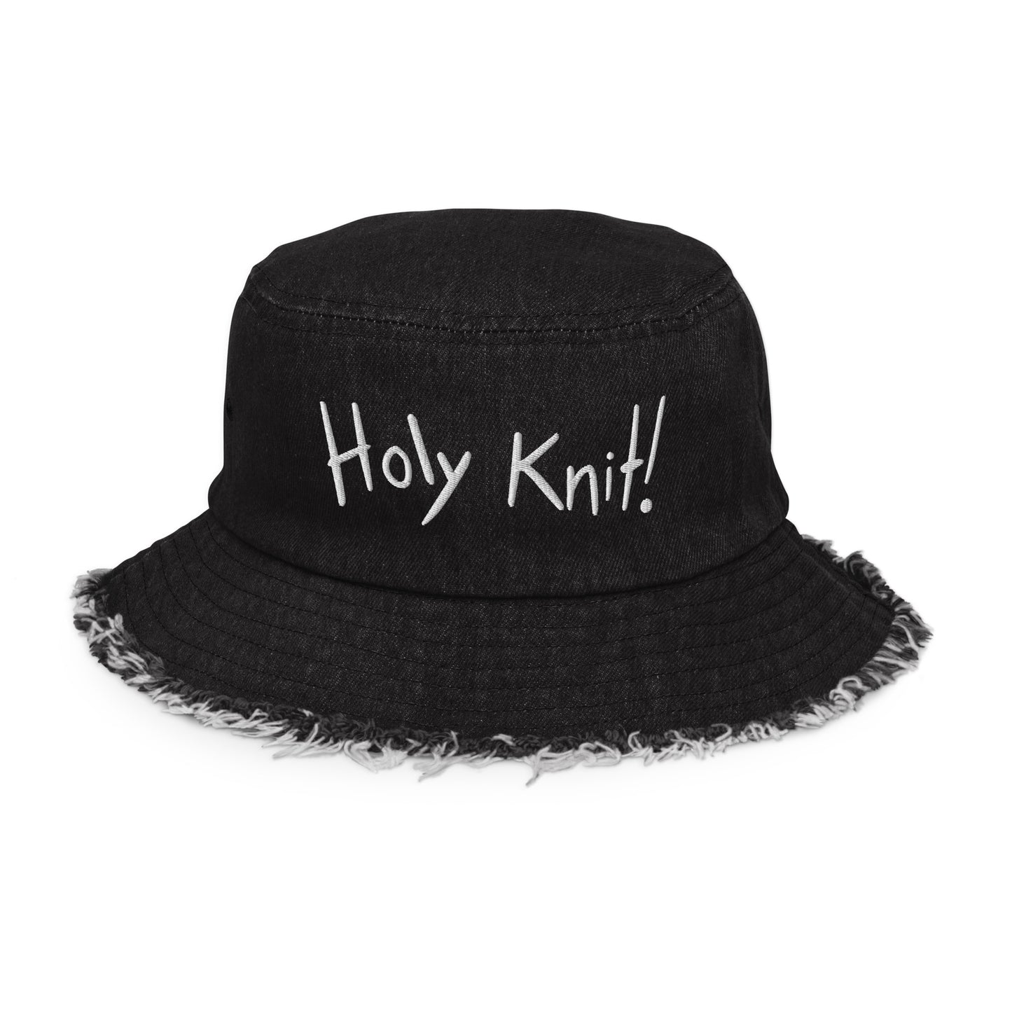 Holy Knit- Distressed Denim Bucket Hat
