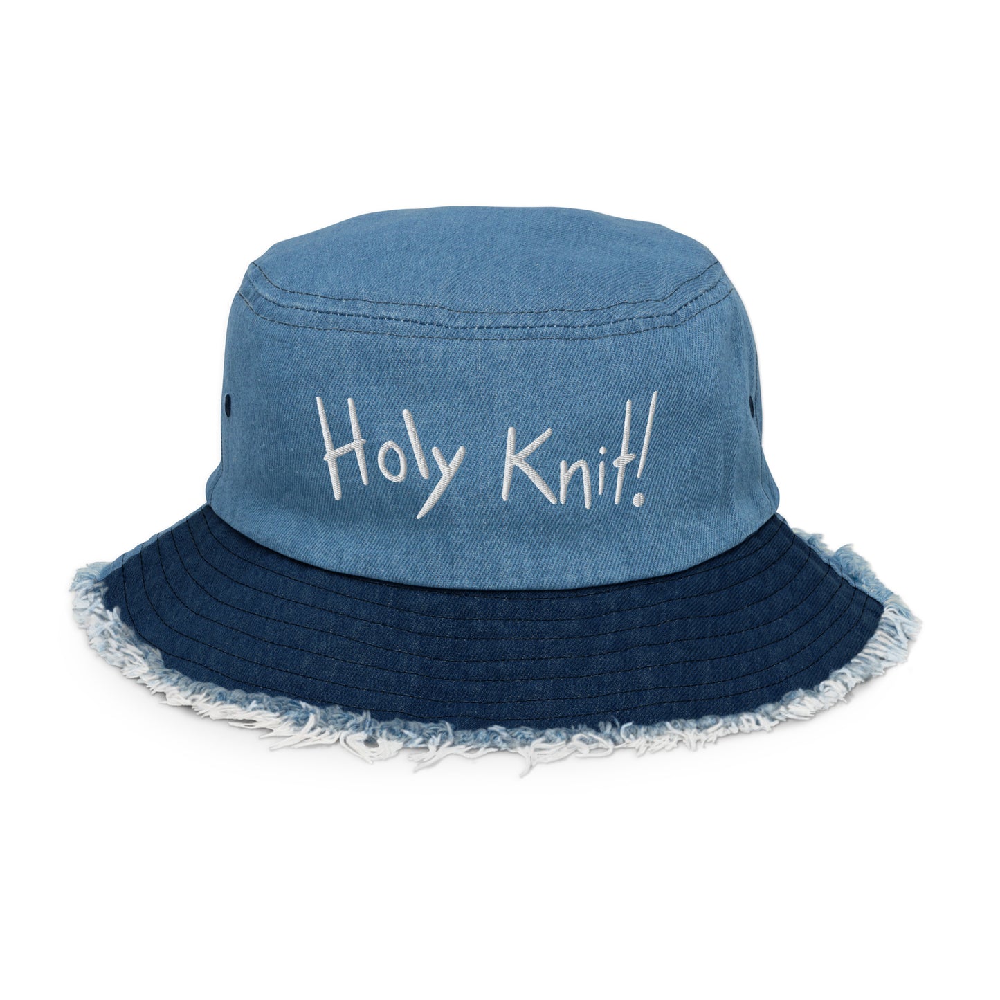 Holy Knit- Distressed Denim Bucket Hat