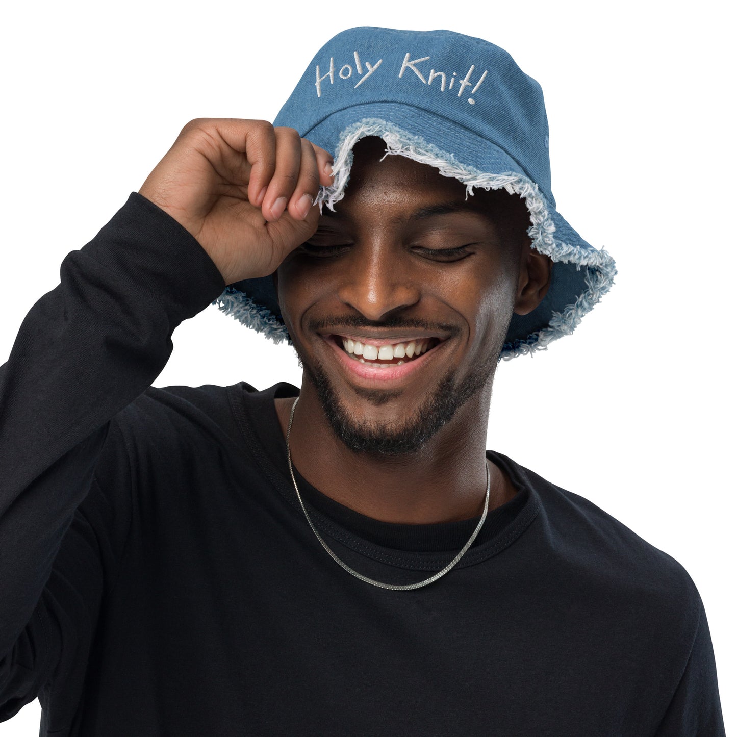 Holy Knit- Distressed Denim Bucket Hat